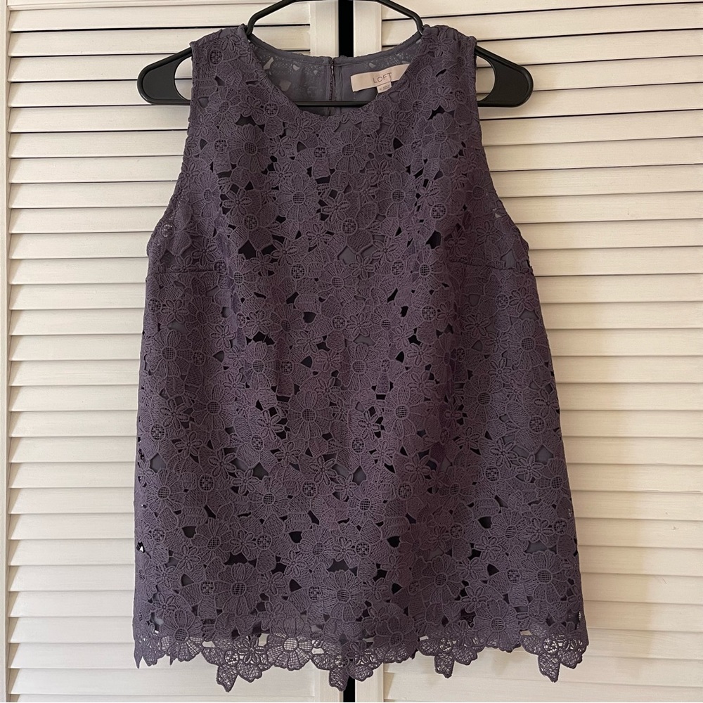 LOFT Lavender Floral Lace Sleeveless Shell Top